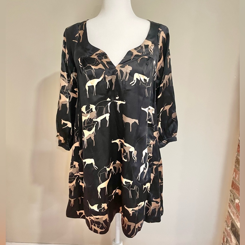 Ulla Johnson Black Silk Tribal Print Dress